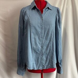 Who What Wear Denim Blue Button-Down Blouse MM414